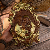 Holy Family Nativity wood carving Catholic wall art, baby Jesus, Mary and Joseph, church, living room bedroom wall decoration