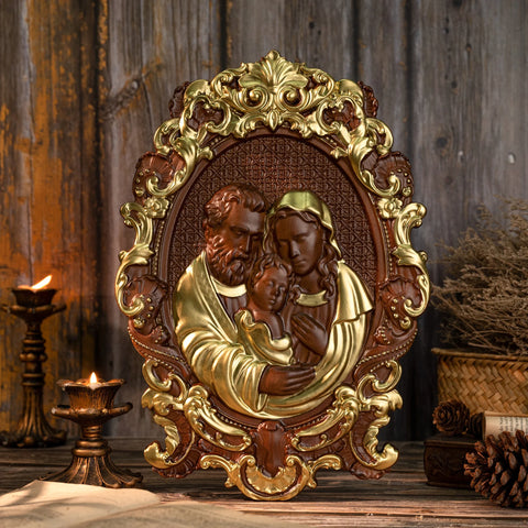 Holy Family Nativity wood carving Catholic wall art, baby Jesus, Mary and Joseph, church, living room bedroom wall decoration