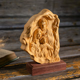 Holy Family Statue St. Joseph, Jesus and Mary Catholic Statue, Hinoki Wood Carving Desktop Ornament Home Decor