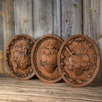 Holy Family Three Hearts Wall Decoration, Wood Carving, Sacred Heart of Jesus, Sacred Heart of Mary, Heart of Joseph