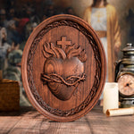 Holy Family Three Hearts Wall Decoration, Wood Carving, Sacred Heart of Jesus, Sacred Heart of Mary, Heart of Joseph