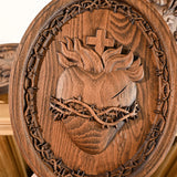 Holy Family Three Hearts Wall Decoration, Wood Carving, Sacred Heart of Jesus, Sacred Heart of Mary, Heart of Joseph