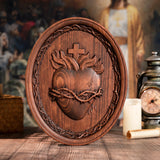 Holy Family Three Hearts Wall Decoration, Wood Carving, Sacred Heart of Jesus, Sacred Heart of Mary, Heart of Joseph