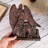 Holy Family with Guardian Angel Statue, Baby Jesus Nativity Ornament Home Decor, Catholic Religious Statue, Christian Icon Wood