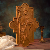 Jesus Christ Statue of Good Shepherd, Wood Plaque, Religious Gift, Carved Christian Wall Art Decoration, Image of Catholic Saint