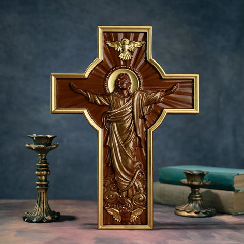 Jesus Christ Wooden Cross, Jesus Statue, Wall Decor, Catholic Cross, Solid Wood Carving, Catholic Religious Figure, Easter Gift