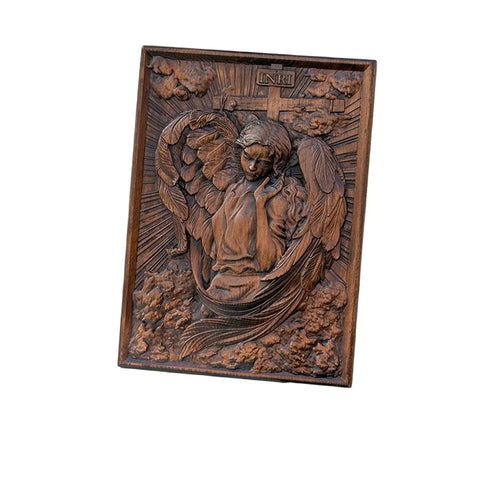 Jesus Cross Relic Archangel Relief Beech Wood Carving Home Decoration Religious Figures Church Souvenirs