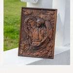 Jesus Cross Relic Archangel Relief Beech Wood Carving Home Decoration Religious Figures Church Souvenirs
