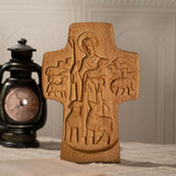 Jesus Good Shepherd Cross Shepherd's Image Christian Statue Ornament Religious Art Gospel Catholic Gift for Priest Wood Carved