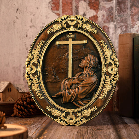 Jesus mountain garden prayer wooden plaque, catholic home prayer decoration, christian wall art, religious wooden icon