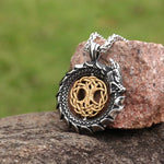 Jormungandr Surrounds Yggdrasil Rotating Pendant Stainless Steel Viking Jewelry