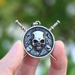 Magnetic attraction  StainlesS Steel Unique Skull And Warrir Sword Shield Pendant Necklace  Punk Rock Jewelry