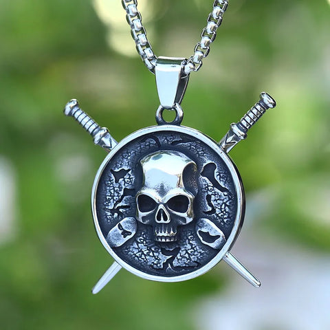 Magnetic attraction  StainlesS Steel Unique Skull And Warrir Sword Shield Pendant Necklace  Punk Rock Jewelry