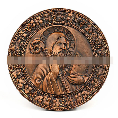 Mass Saint Benedict Beech Wood Carving Craft Church Catholic Deocration Prayer Disc Church Souvenirs Figures