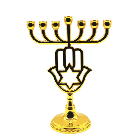 Menorah Candle Holders Gold Hand of Fatima Jewish Home Decoration Religious Judaica Israel Candelabra David Star