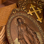 Miracle Medal Wood Carving Decoration Our Lady of Grace Medal Our Lady Wooden Plaque Catholic Glory Mary Statue Christian Gift