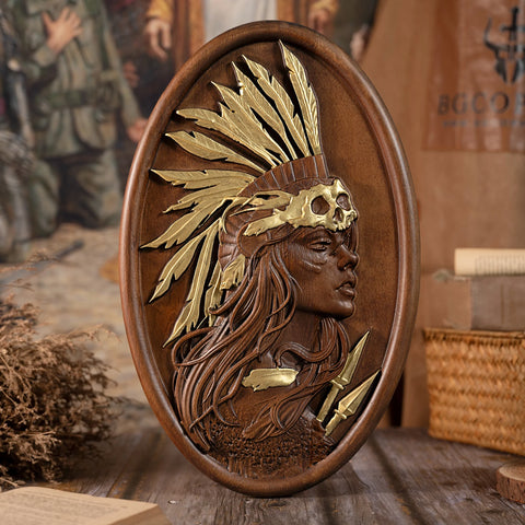 Native American Indian Wooden Plaque Modern Simple Home Living Room Backdrop Wall Decor Wall Art Custom Free Shipping