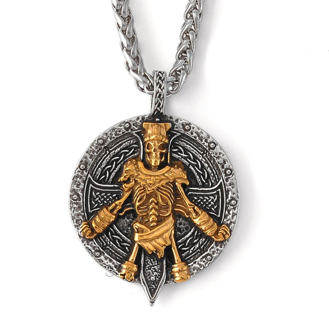 New Design Stainless Steel PVD Gold Plating Celtic Skull Warrior Pendant Necklace