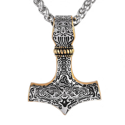 Nordic Design Norse God Thor Mjolnir Hammer Pendant Necklace Stainless Steel Viking Jewelry