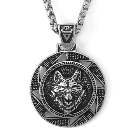 Nordic Design Stainless Steel Norse Mythology Giant Wolf Fenrir Pendant Necklace Viking Jewelry