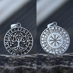 Norse  Stainless Steel Viking Runes Tree Of Life And Compass Pendant Necklace Choker  Party Gift For Teens