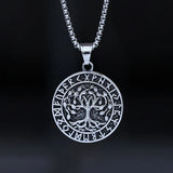 Norse  Stainless Steel Viking Runes Tree Of Life And Compass Pendant Necklace Choker  Party Gift For Teens