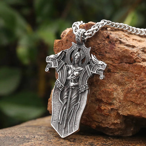 Norse Myth Inspired Stainless Steel Viking Jewelry Norse Goddess Valkyrie Amulet Pendant Necklace