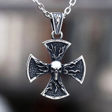 Punk Rock New  Men's  Stainless Steel Fire Cross Skull Head Pendant Necklace Party Jewelry Boyfriend Gift