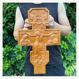 Religious Crafts Orthodox Cross Beech Wood Carving Holy Family Trinity Home Decoration Church Souvenirs