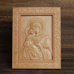 Religious statue of Jesus Christ and the Virgin Mary Catholic icon wooden photo frame home blessing relief crafts ornaments