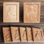 Religious statue of Jesus Christ and the Virgin Mary Catholic icon wooden photo frame home blessing relief crafts ornaments