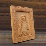 Religious statue of Jesus Christ and the Virgin Mary Catholic icon wooden photo frame home blessing relief crafts ornaments