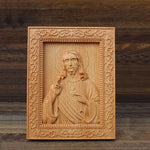 Religious statue of Jesus Christ and the Virgin Mary Catholic icon wooden photo frame home blessing relief crafts ornaments