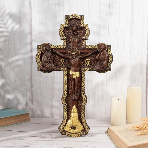 Russian Orthodox cross, Jesus wall wooden cross, Orthodox icon, Christian home decoration, religious statue saint
