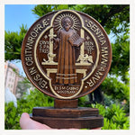 Saint Benedict Priest Double Side Holy Card Beech Wood Carving Church Decoration Catholic Desktop Religious Gift