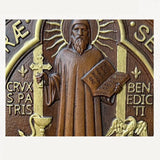 Saint Benedict Priest Double Side Holy Card Beech Wood Carving Church Decoration Catholic Desktop Religious Gift