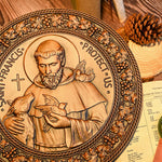 Saint Francis - religious figure icon decorative ornaments, wooden crafts, natural solid wood, home wood carving gifts