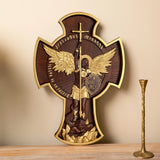 Saint Michael Archangel Cross Statue Patron Saint, Religious Figure, Home Wall Decor, Wooden Christian Gift