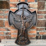 Saint Michael Archangel Cross Statue Patron Saint, Religious Figure, Home Wall Decor, Wooden Christian Gift