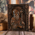 Saint Patrick Square Plaque Religious Icon Wooden Carved Wall Decor Catholic Saint Irish Bishop Saint Christian Gift