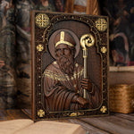 Saint Patrick Square Plaque Religious Icon Wooden Carved Wall Decor Catholic Saint Irish Bishop Saint Christian Gift