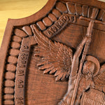 Shield Archangel Michael Family Church Wall Hanging Religious Statue Wood Carving St. Michael Christian Home Decor