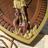 Shield Archangel Michael Family Church Wall Hanging Religious Statue Wood Carving St. Michael Christian Home Decor