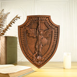 Shield Archangel Michael Family Church Wall Hanging Religious Statue Wood Carving St. Michael Christian Home Decor