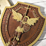 Shield Archangel Michael Family Church Wall Hanging Religious Statue Wood Carving St. Michael Christian Home Decor