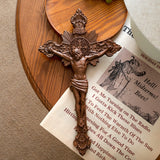 St. Benedict Exorcism Cross Wood Carving, Catholic Icon Statue, Wooden Cross Baptismal Decorative Craftsmanship, Religious Gift