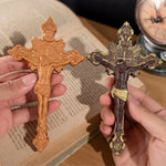 St. Benedict Exorcism Cross Wood Carving, Catholic Icon Statue, Wooden Cross Baptismal Decorative Craftsmanship, Religious Gift