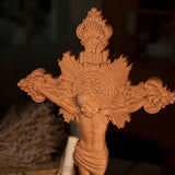 St. Benedict's Cross, Catholic Medal Exorcism Cross, Wood Carved Cross, Standing, Home Desktop Decoration, with Base