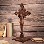 St. Benedict's Cross, Catholic Medal Exorcism Cross, Wood Carved Cross, Standing, Home Desktop Decoration, with Base