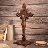 St. Benedict's Cross, Catholic Medal Exorcism Cross, Wood Carved Cross, Standing, Home Desktop Decoration, with Base